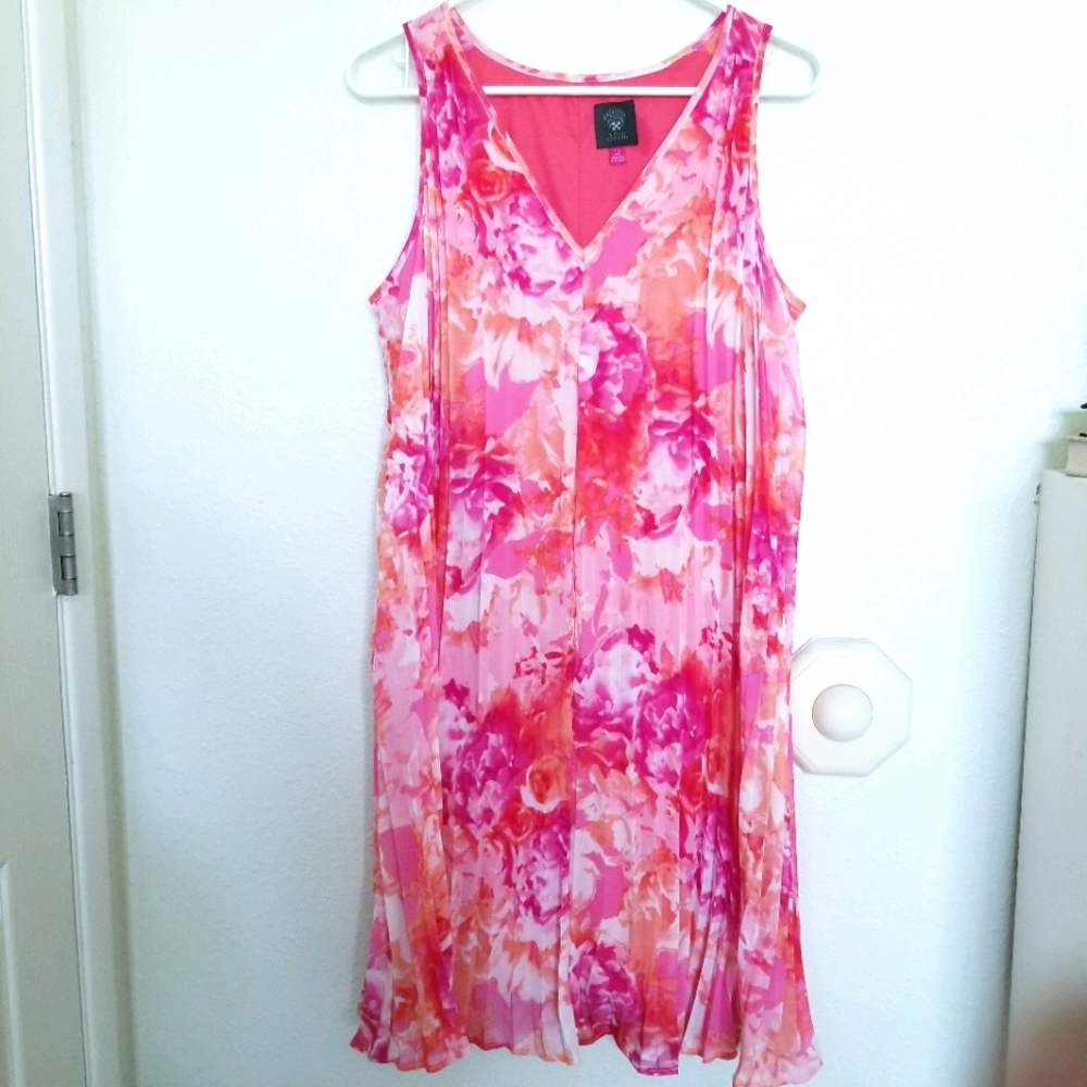 Vince Camuto Shift Dress Pink Floral Sleeveless Dress w/ Belt Lined